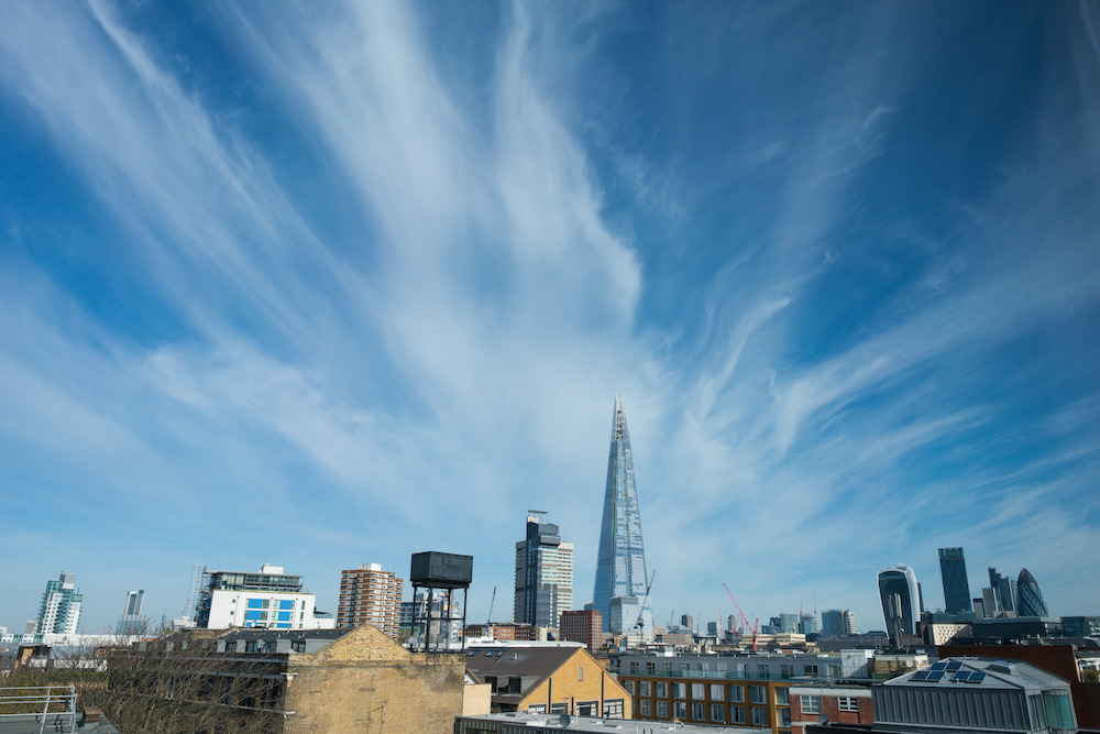 The Shard in a blue sky.