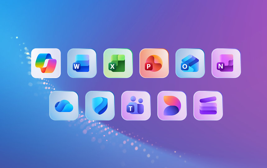Varias aplicaciones que forman parte de una suscripción a Microsoft 365, como Copilot, Designer, OneNote, Excel, PowerPoint, Word, Defender, Outlook, Clipchamp y OneDrive.