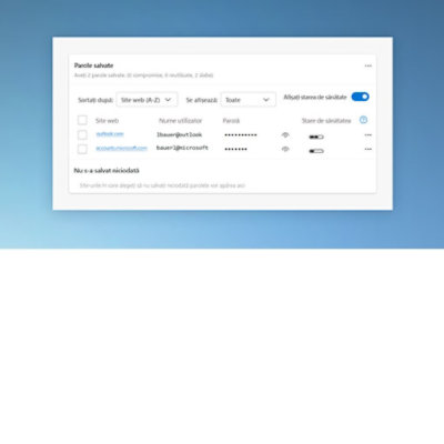 Pagina parolelor salvate în Microsoft Edge