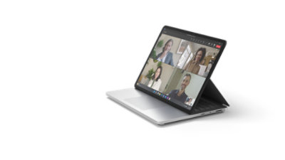 Surface Laptop Studio 2 in stage mode with a Teams screen