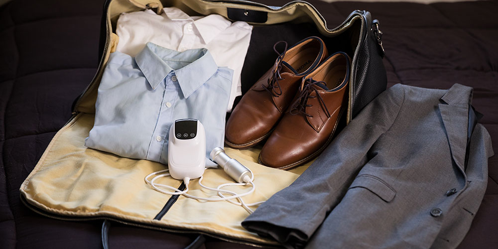 Luggage with clothes, and an ultrasonic cleaner