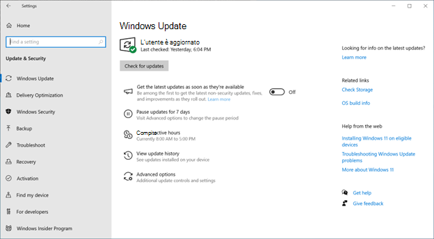 Screenshot per Windows Update