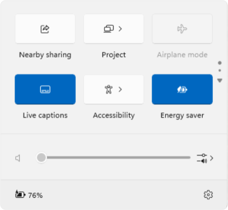 Captura de tela de configurações rápidas mostrando elementos de legenda ao vivo e rolagem.