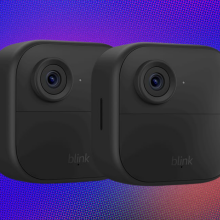 Blink Outdoor 4 on red, blue, and orange abstract background