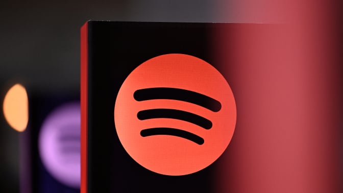 Spotify logo is pictured at the 77th Frankfurt book fair, the world's biggest trade fair for books, in Frankfurt am Main, western Germany on October 17, 2025. The 77th Frankfurt book fair runs from October 15 to 19, 2025 with the Philippines as guest of honour. 