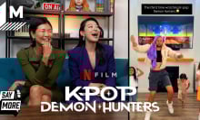Arden Cho and Mia Hong reacting to KPOP Demon Hunters fan TikTok videos