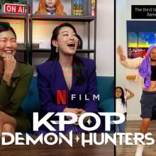 Arden Cho and Mia Hong reacting to KPOP Demon Hunters fan TikTok videos