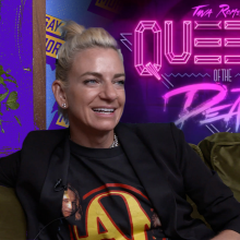 Tina Romero on the Say More couch talking about 'Queens of the Dead'