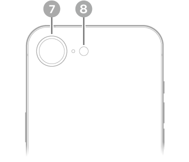 El reverso del iPhone 16e. La cámara trasera y el flash están en la esquina superior izquierda.