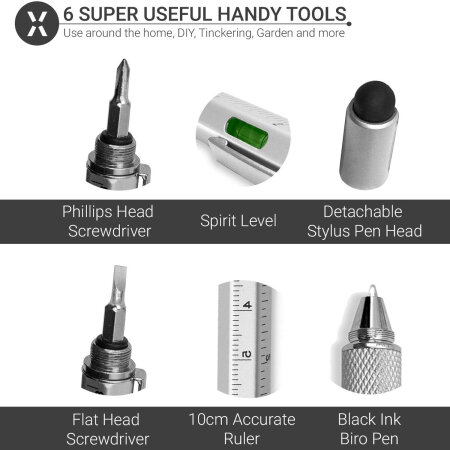 Olixar HexStyli v2 6-in-1 Multi-Tool Pen With Stylus - Silver