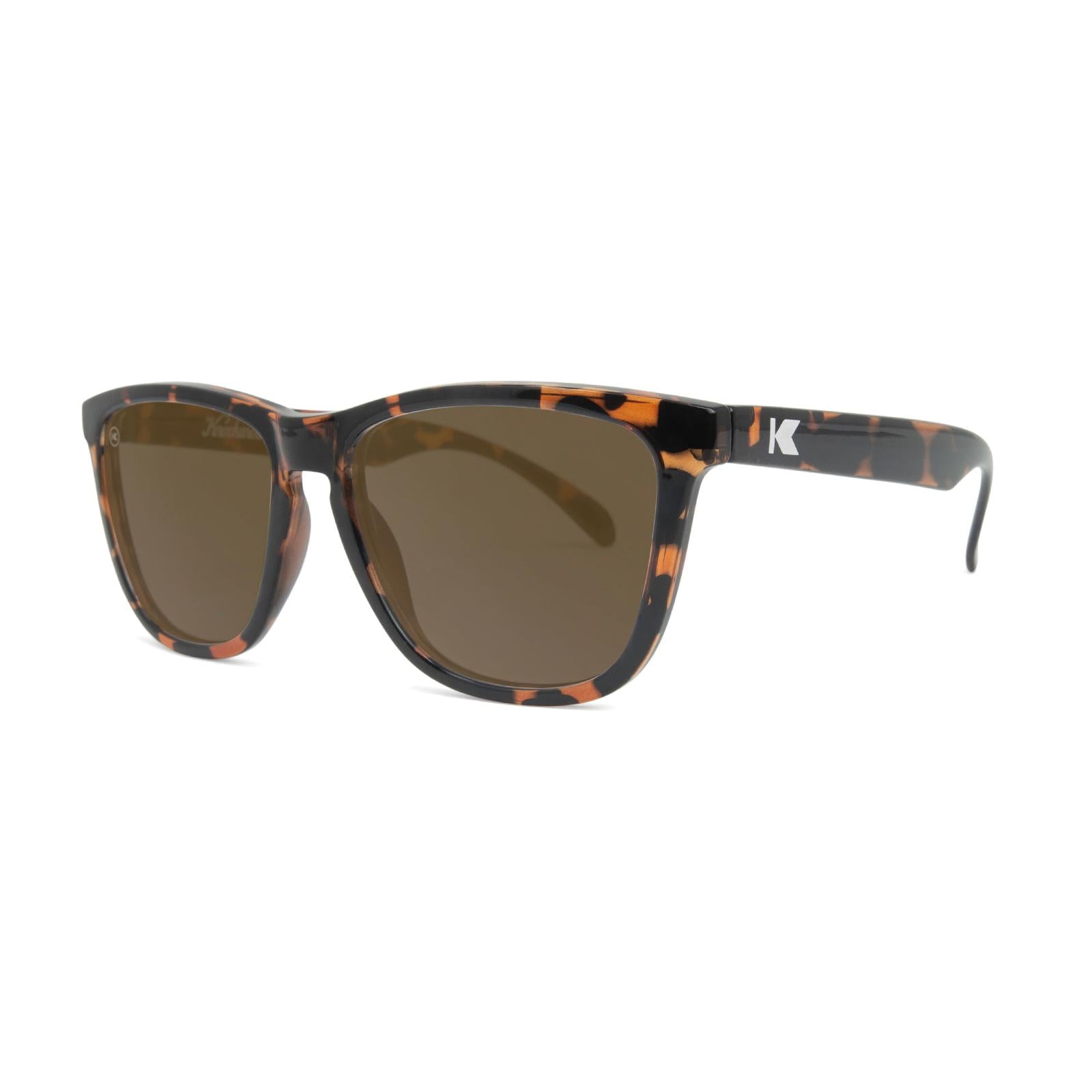 Sunglasses with Glossy Tortoise Shell Frame and Polarized Amber Lenses, Threequarter