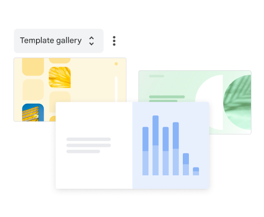 Trois modèles Google Slides prédéfinis à choisir dans la galerie de modèles