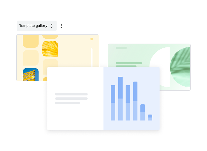 Trois modèles Google Slides prédéfinis à choisir dans la galerie de modèles