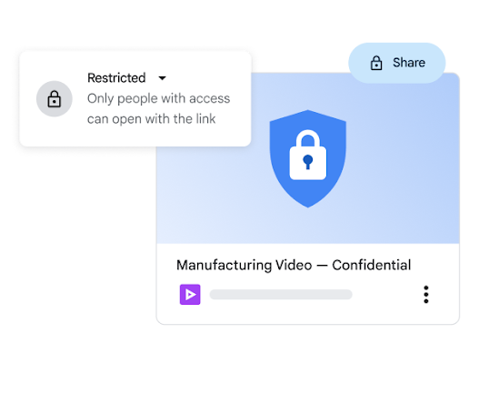 Interface stylisée représentant un fichier vidéo dont l'accès est restreint dans Vids
