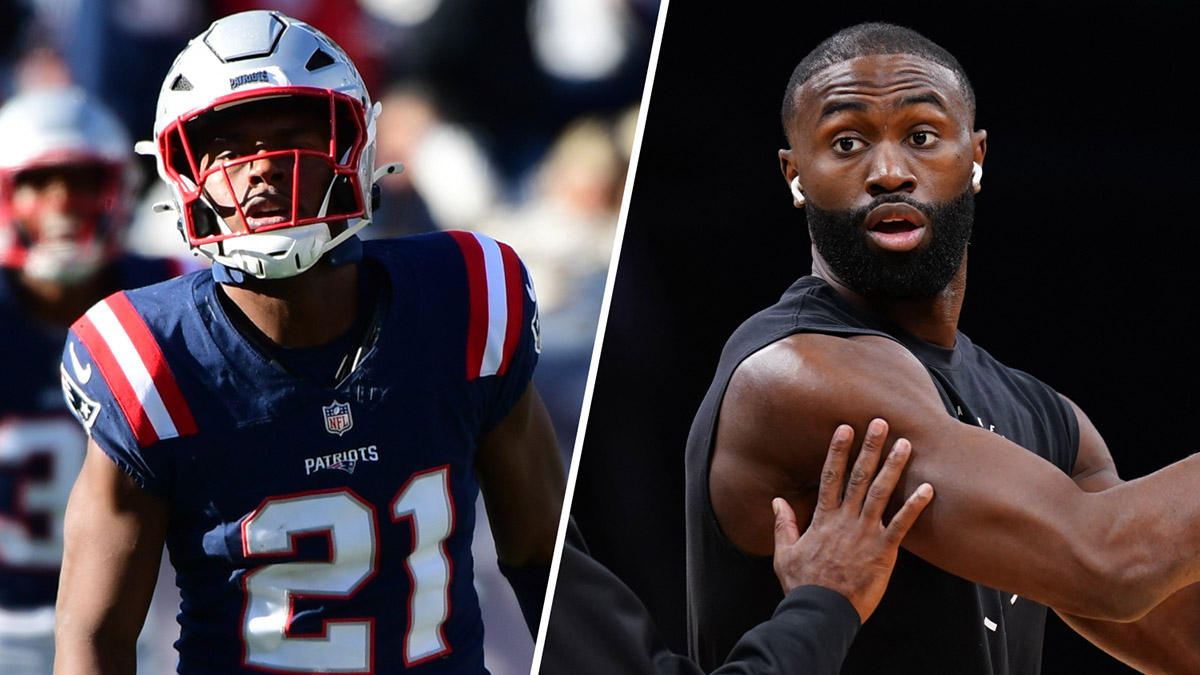 Patriots safety Jaylinn Hawkins and Celtics wing Jaylen Brown