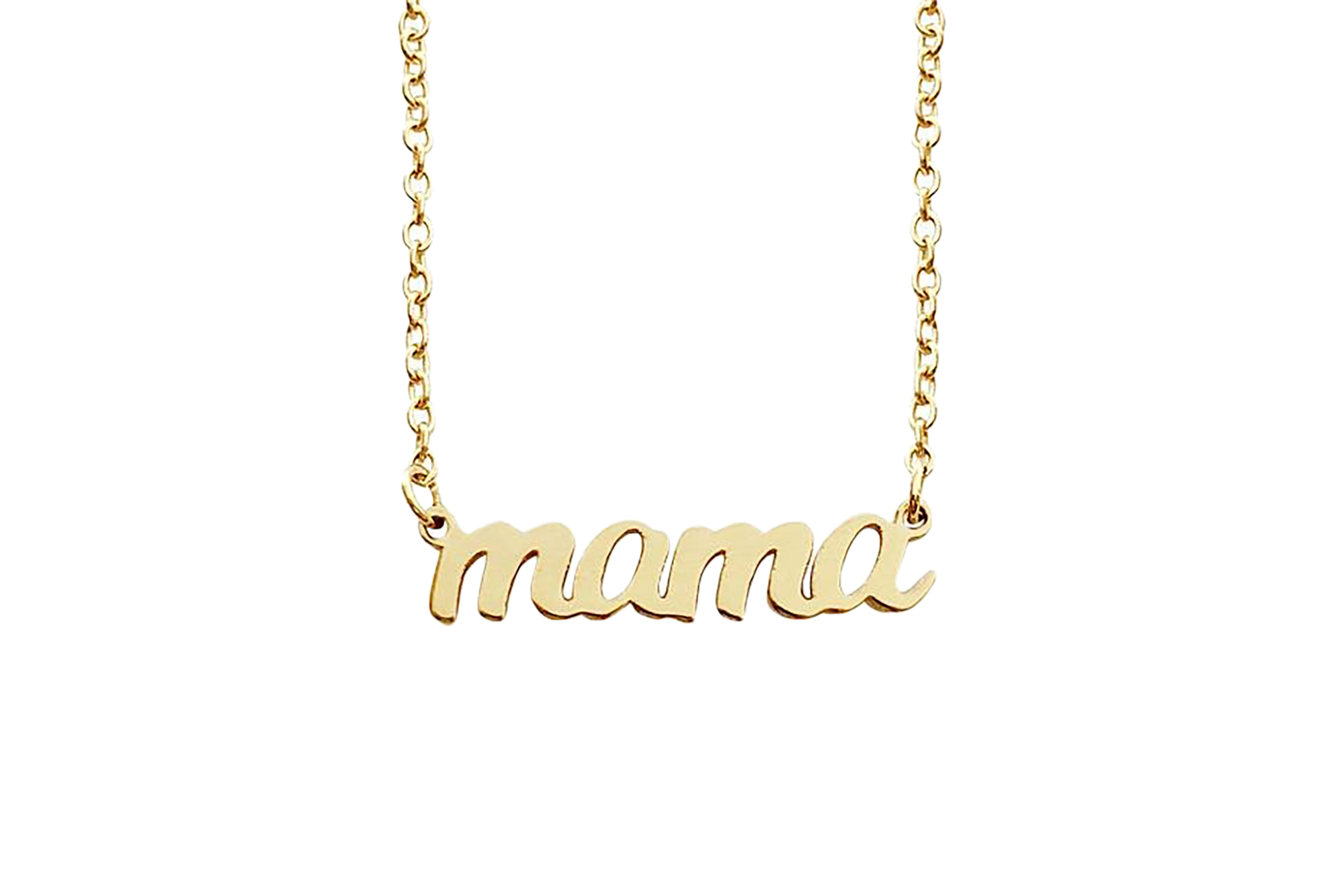 Gold necklace with a word on it