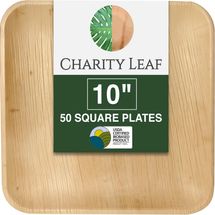 Charity Leaf Compostable 10” Square Palm Leaf Dinner Plates