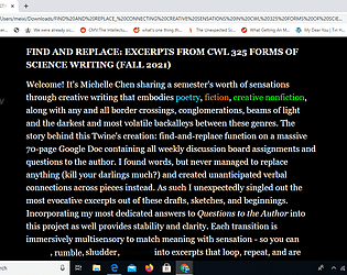 FIND AND REPLACE: EXCERPTS FROM CWL 325 FORMS OF SCIENCE WRITING (FALL 2021)