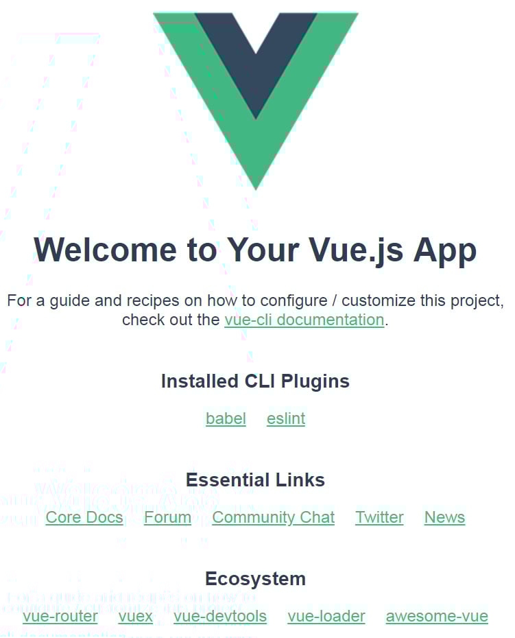 Figure 1.1 – A screenshot of the newly installed Vue 3