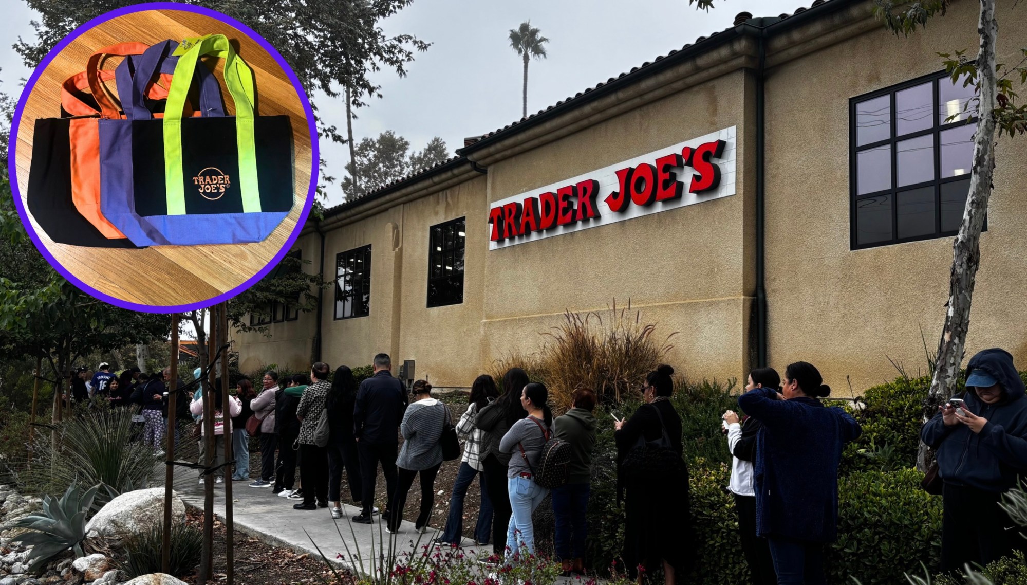 Trader Joe’s shoppers posted up in front of stores starting at 4:45 a.m. to score the Halloween edition of the popular mini tote bags. (Photo credit: Emily St. Martin)
