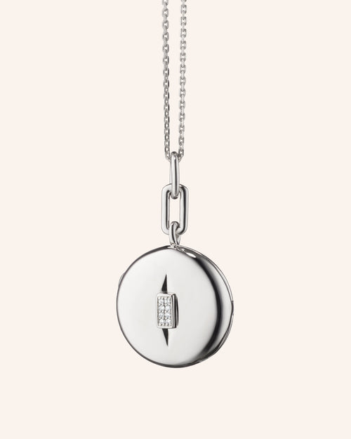 Diamond Sterling Silver Round Locket Necklace