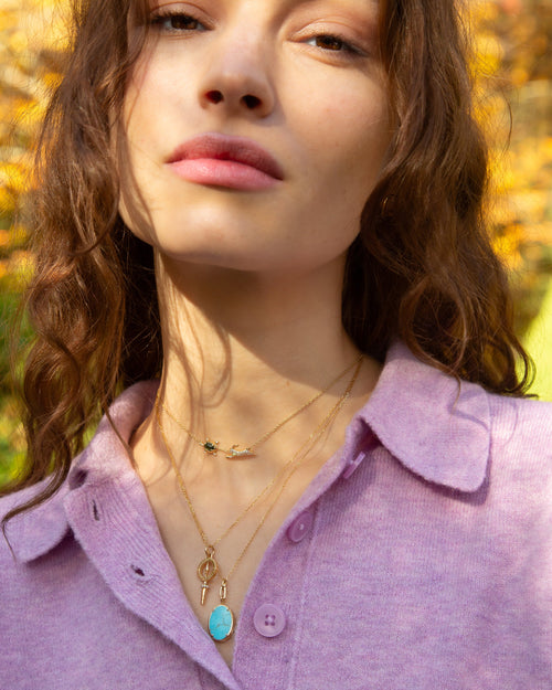 Elle Turquoise Stone Slim Locket Necklace