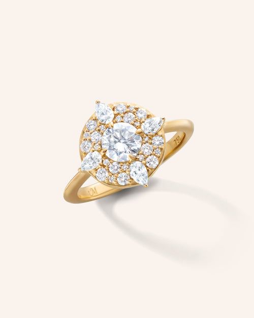 Points North Diamond Ring with Round and Pear Shaped Diamonds
