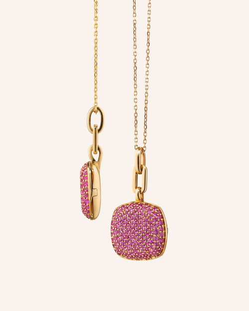 Slim Rae Locket Necklace with Pink Sapphires