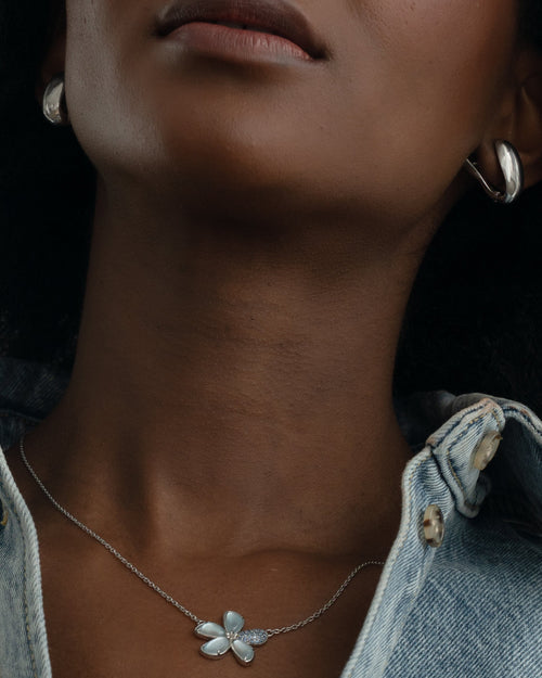 Mother of Pearl and Blue Topaz Doublet Flower Necklace