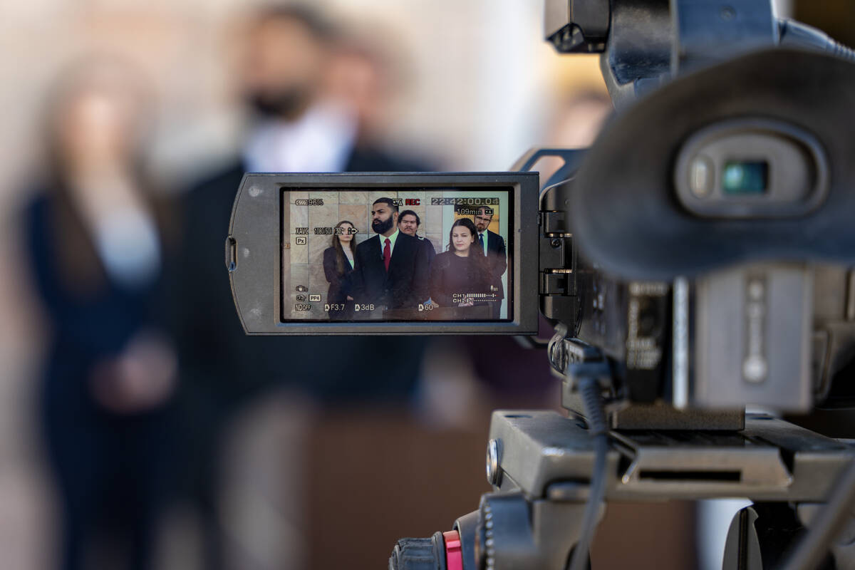 Executive Director of the ACLU of Nevada, Athar Haseebullah, speaks to the media about a curren ...