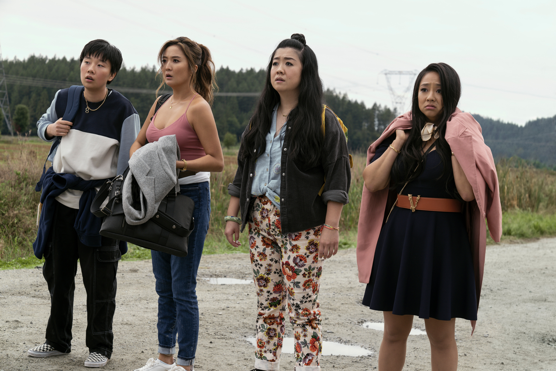 Sabrina Wu as Deadeye, Ashley Park as Audrey, Sherry Cola as Lolo, and Stephanie Hsu as Kat in Joy Ride. Photo Credit: Ed Araquel