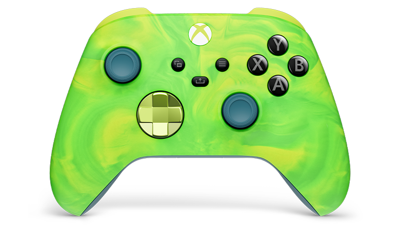 Een vooraanzicht van de Xbox draadloze controller aangepast met een nieuwe top-case in Xbox Design Lab.